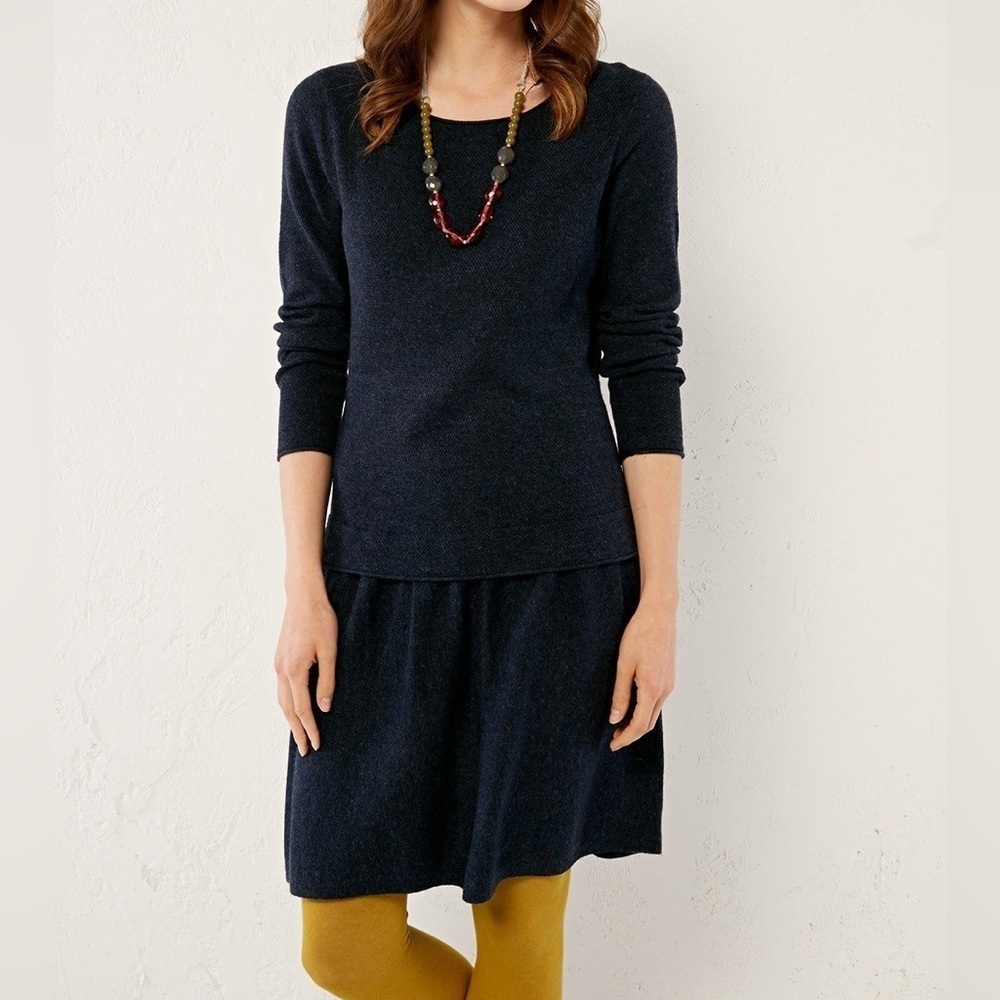 [UK12/US8]White Stuff Navy Long Sleeve Lamb Wool Cashmere Blend Knit Dress